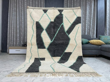 Custom Beni Ourain Rug - Handwoven Moroccan Wool in Cream, Charcoal & Mint
