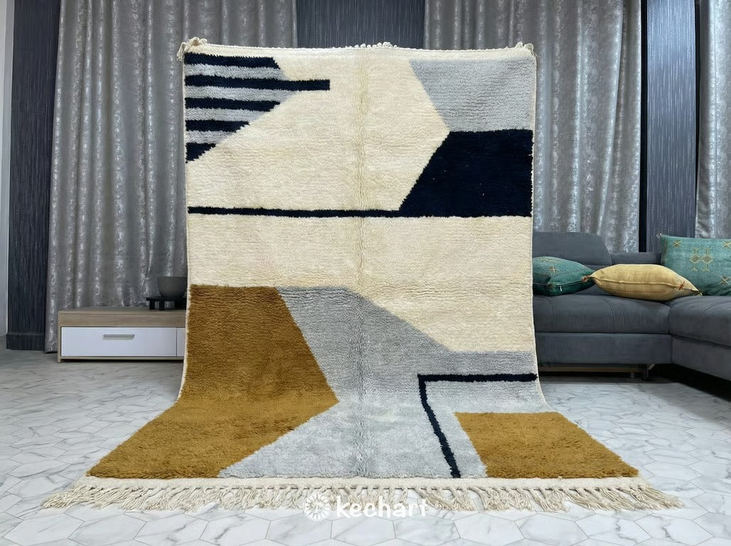 Expansive custom sized Berber rug filling a spacious open-plan living area, demonstrating the large scale availability up to 12x18 ft.