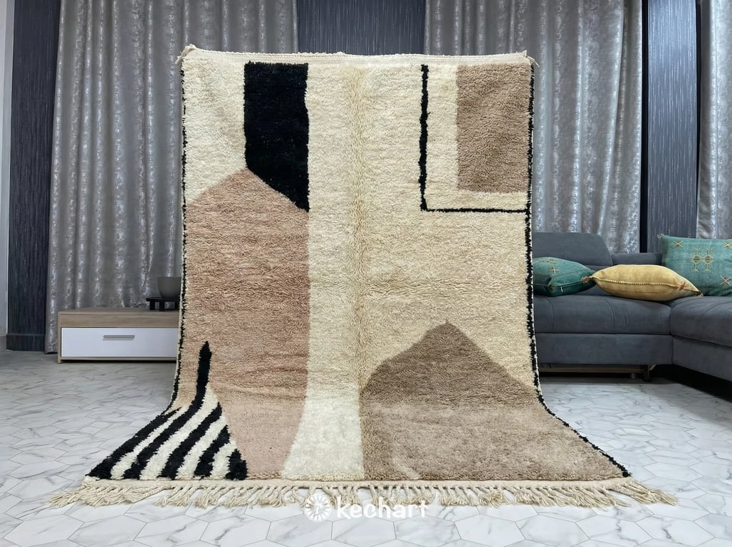 Custom Beni Ourain Rug - Made to Order Plush Moroccan Wool Cream Diamond Pattern