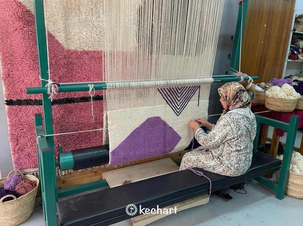 Custom Beni Ourain Rug - Moroccan Wool in Viola Indigo Diamond Pattern