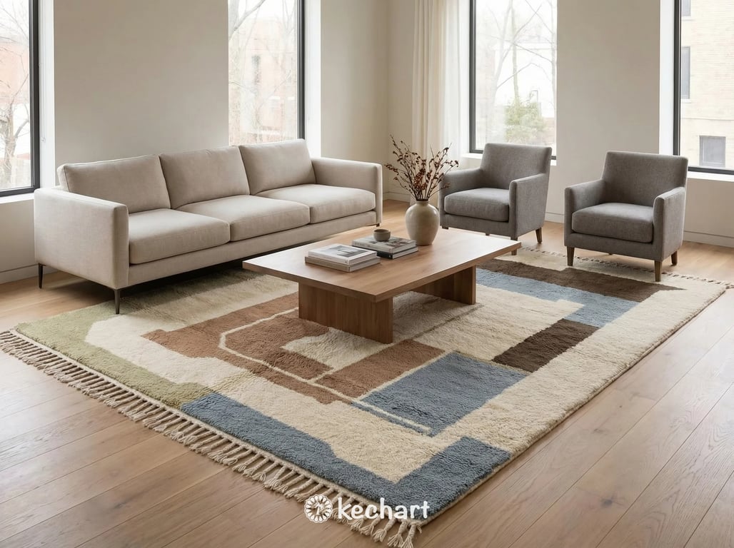 Made-to-order geometric wool rug in a modern nursery setting, adding warmth and texture to a minimalist design.