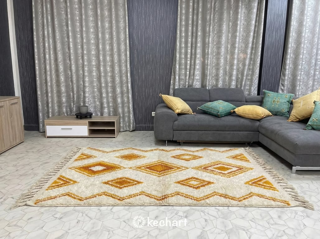 Custom Beni Ourain Rug - Saffron Yellow & Curry - Modern Asymmetric Design - Made to Order
