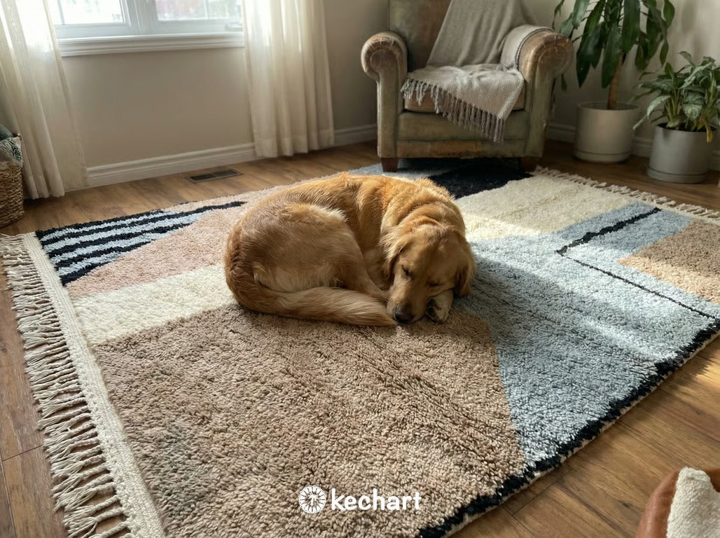 Custom Beni Ourain Moroccan Rug - Sand Wool with Geometric Diamonds