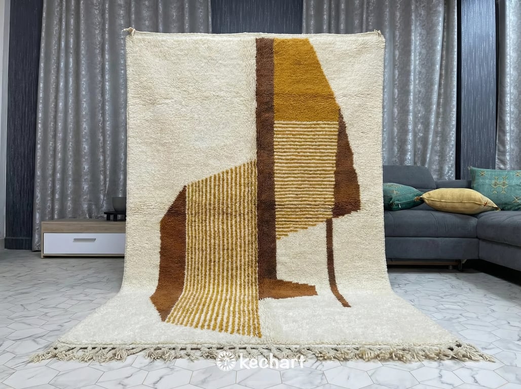 Custom Beni Ourain Rug - Handwoven Moroccan Wool Rug in Warm Gold & Toffee Tones