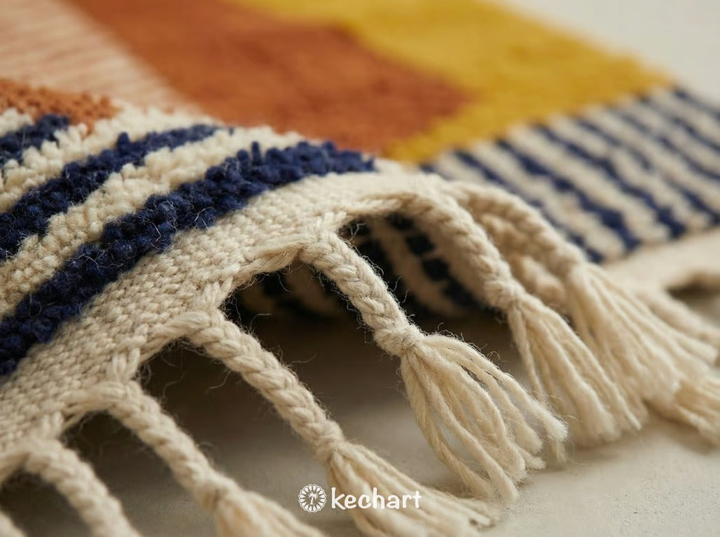 Custom Beni Ourain Rug - Made to Order Moroccan Wool Rust & Navy Diamonds