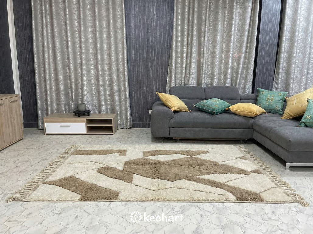 Custom Beni Ourain Rug - Made to Order Cream & Greige Diamond Wool Rug