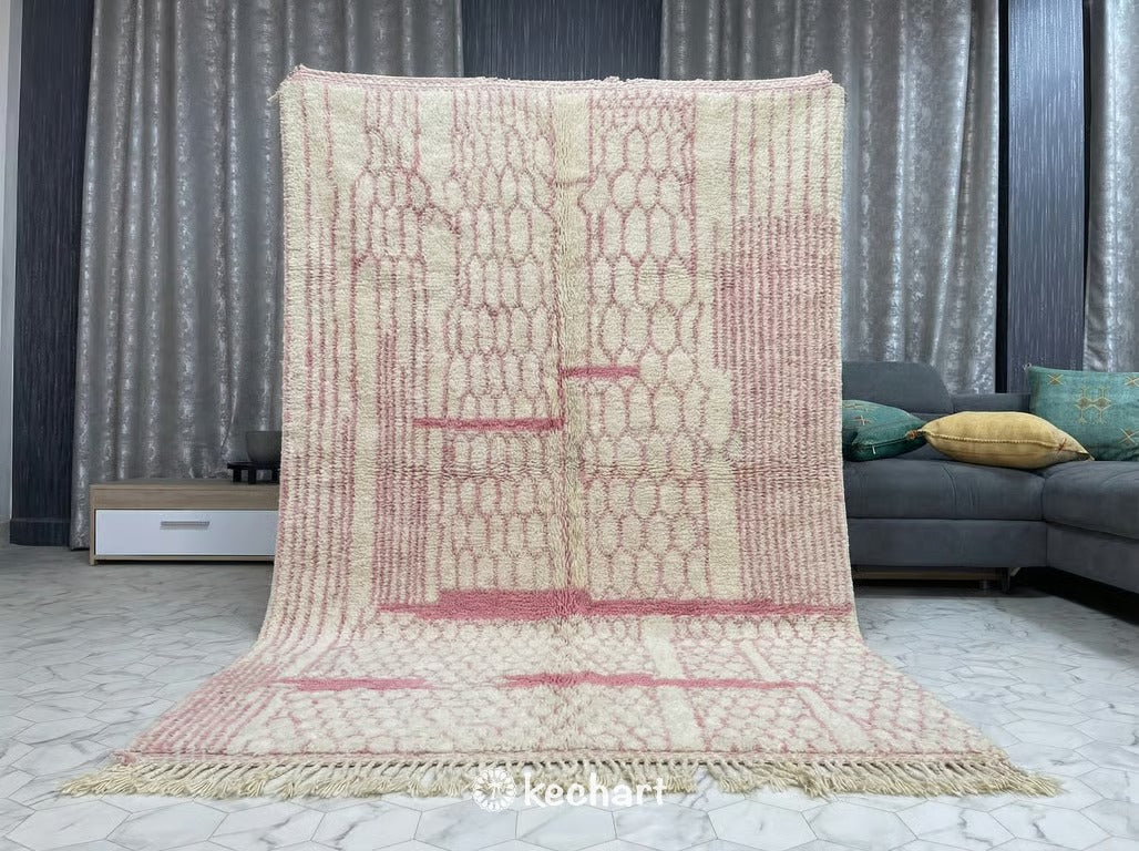 Custom Beni Ourain Rug - Made to Order Moroccan Wool with Pink Diamonds