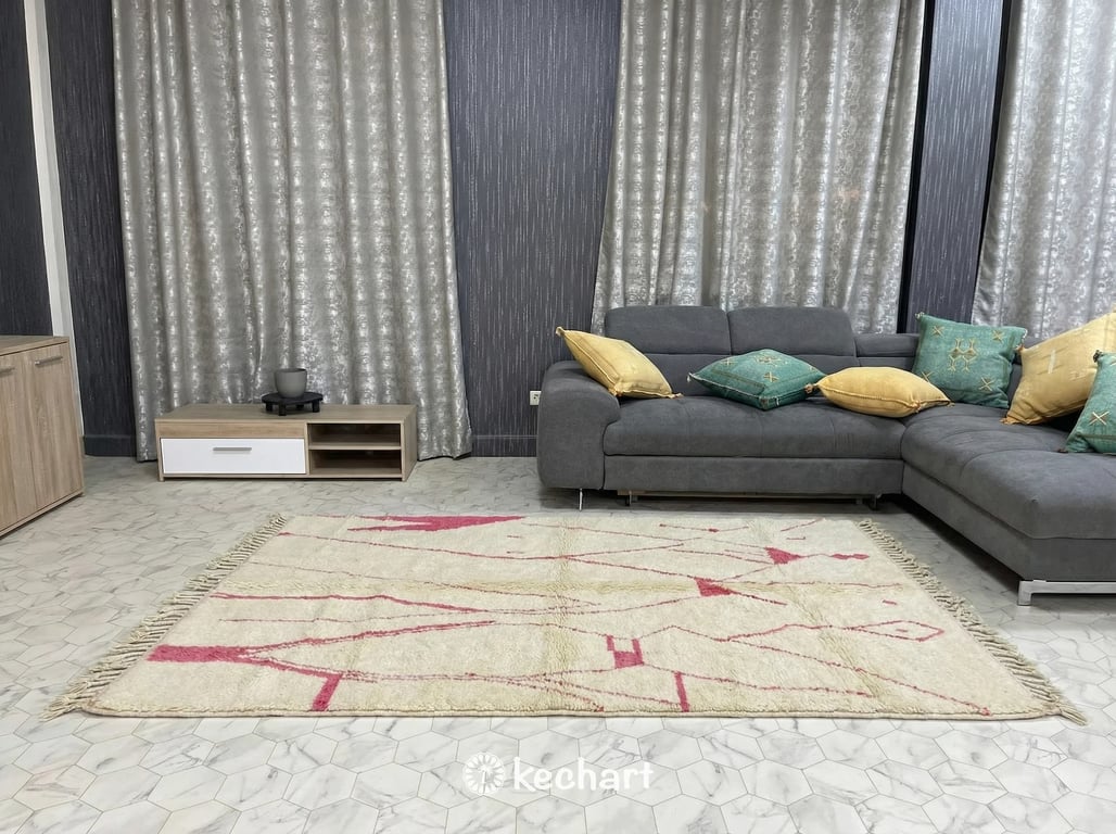 Made to Order Beni Ourain Rug - Cream & Candy Pink Geometric Wool