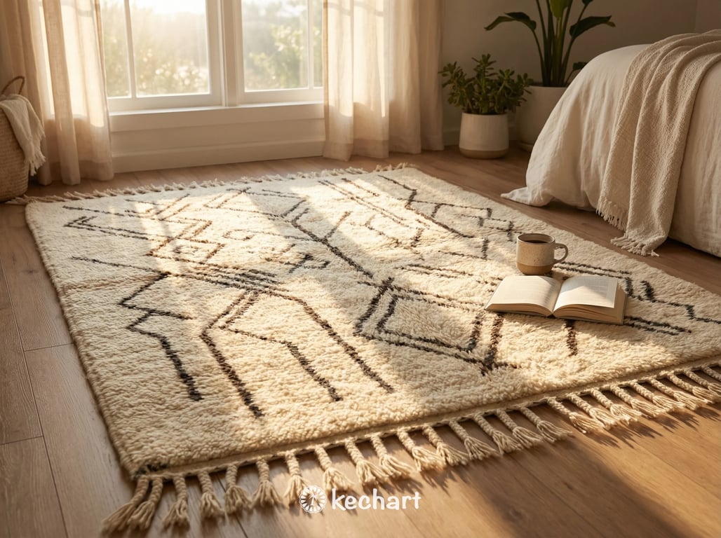 Custom Size Beni Ourain Rug - Handmade Moroccan Wool, Cream & Beige Diamond Pattern