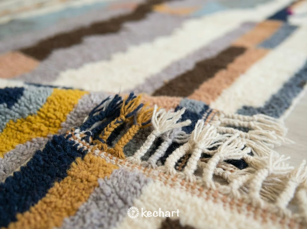 Custom Size Beni Ourain Rug - Night Sky & Gold Geometric Diamond Wool