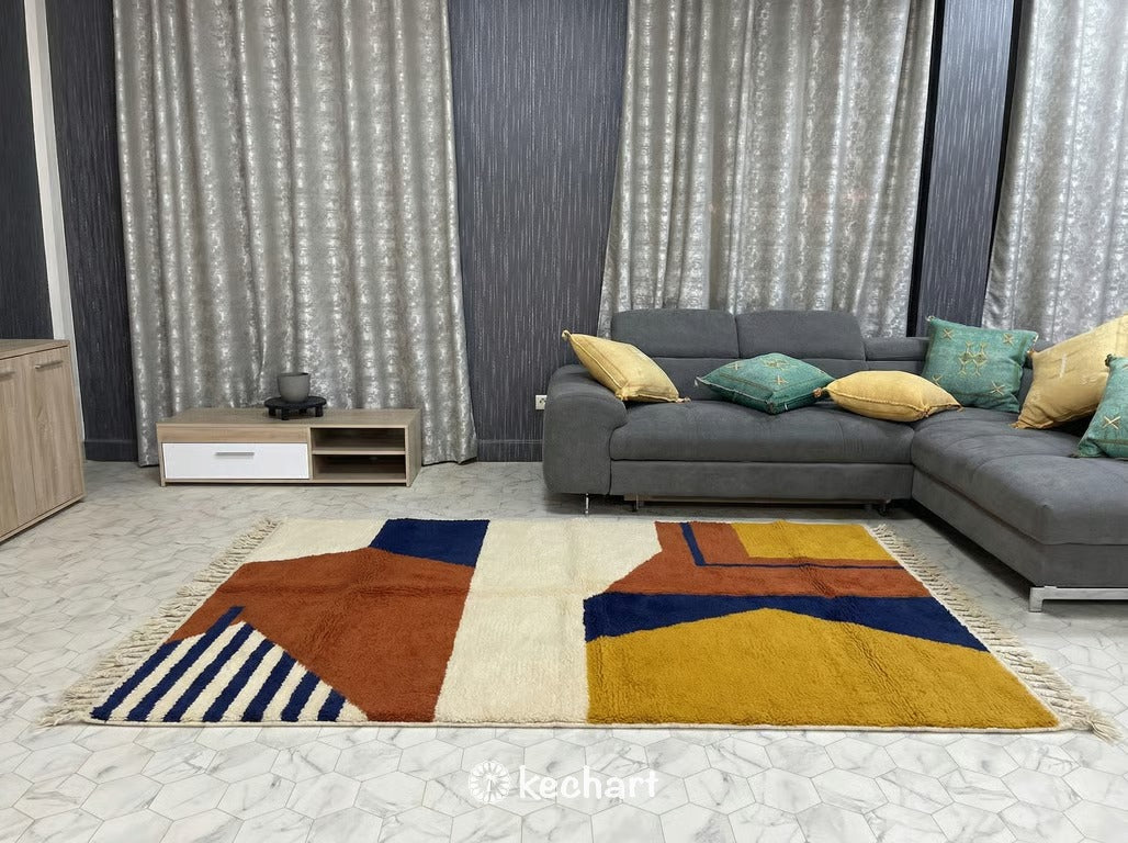 Custom Beni Ourain Rug - Handwoven Moroccan Wool, Rust & Cream Diamonds