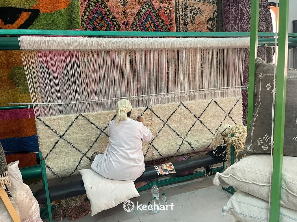 Custom Size Beni Ourain Rug - Handwoven Moroccan Wool in Cream & Charcoal
