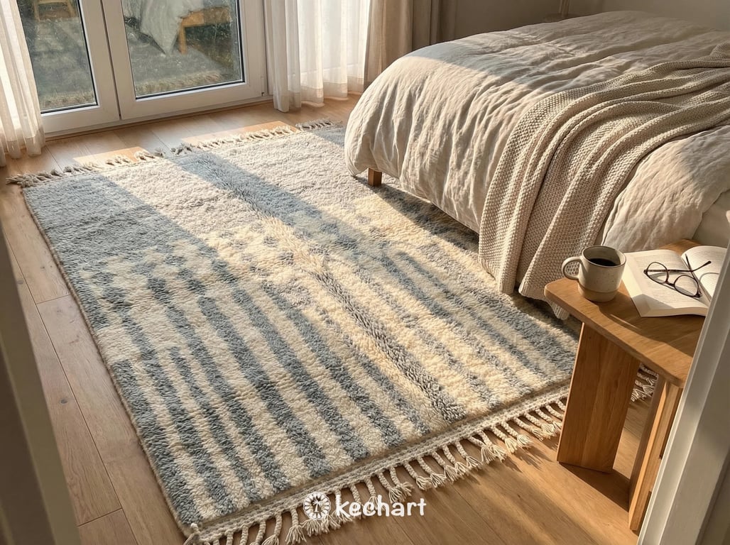 Custom Size Beni Ourain Rug - Handwoven Silver Grey Geometric Wool