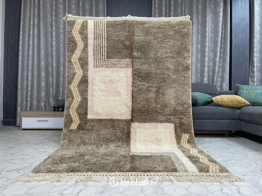 Custom Beni Ourain Rug - Plush Moroccan Wool in Cream Diamond Pattern