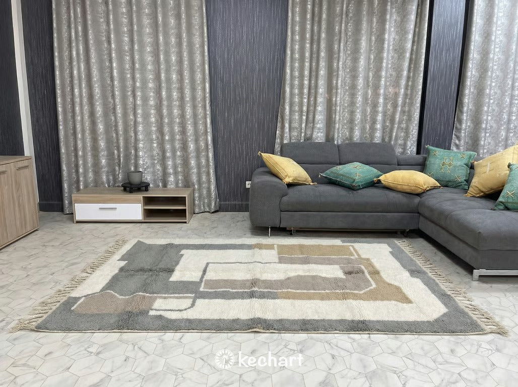 Custom Beni Ourain Rug - Handwoven Moroccan Wool in Soft White & Grey