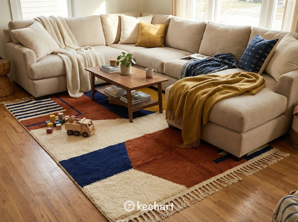 Custom Beni Ourain Rug - Handwoven Moroccan Wool, Rust & Cream Diamonds
