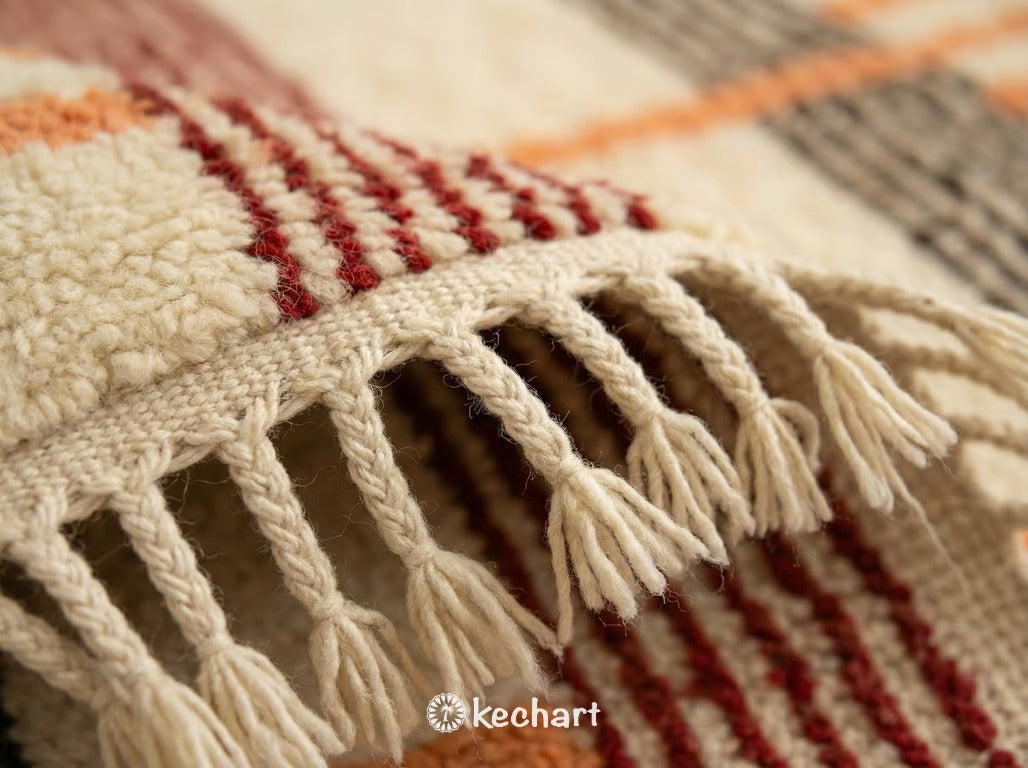 Custom Beni Ourain Rug - Handmade Moroccan Wool in Crimson, Orange & Cream