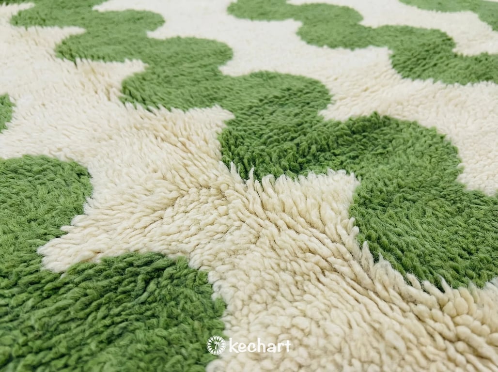 Custom Beni Ourain Rug - Handwoven Moroccan Wool in Cream & Leaf Green