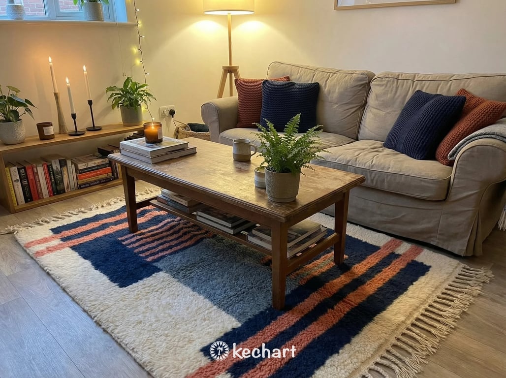Custom Beni Ourain Rug - Made to Order Moroccan Wool with Blue Diamond Pattern