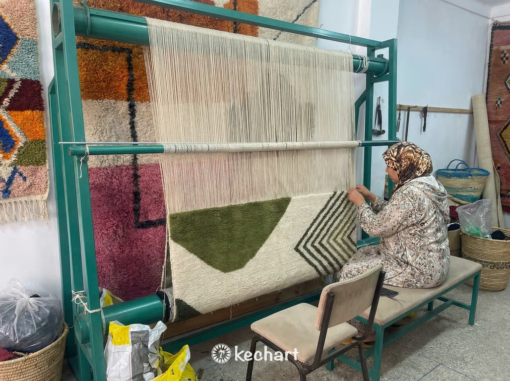 Custom Beni Ourain Rug - Made to Order Olive Green & Kombu Wool Rug