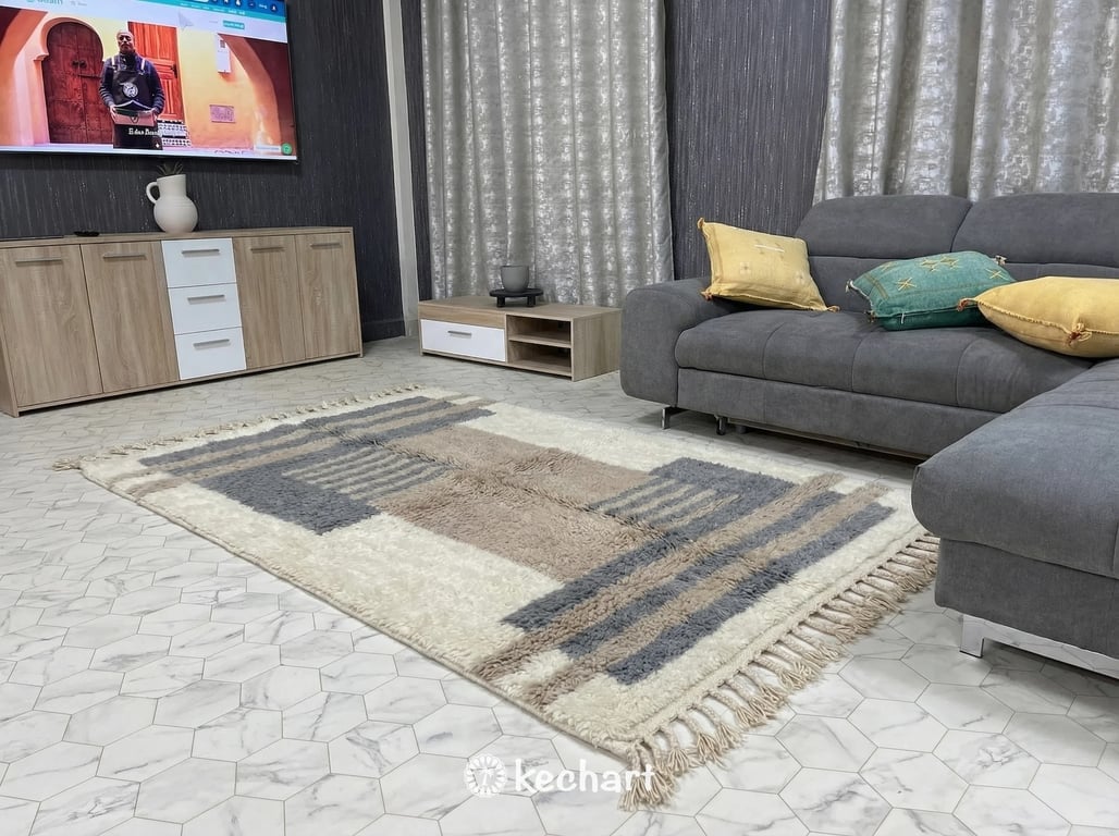 Custom Beni Ourain Rug - Handwoven Moroccan Wool, Grey & Taupe Geometric Diamonds