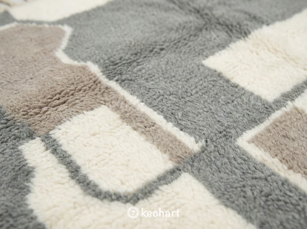 Custom Beni Ourain Rug - Handwoven Moroccan Wool in Soft White & Grey
