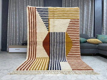 Custom Beni Ourain Rug - Handwoven Moroccan Wool, Rust & Navy Diamonds