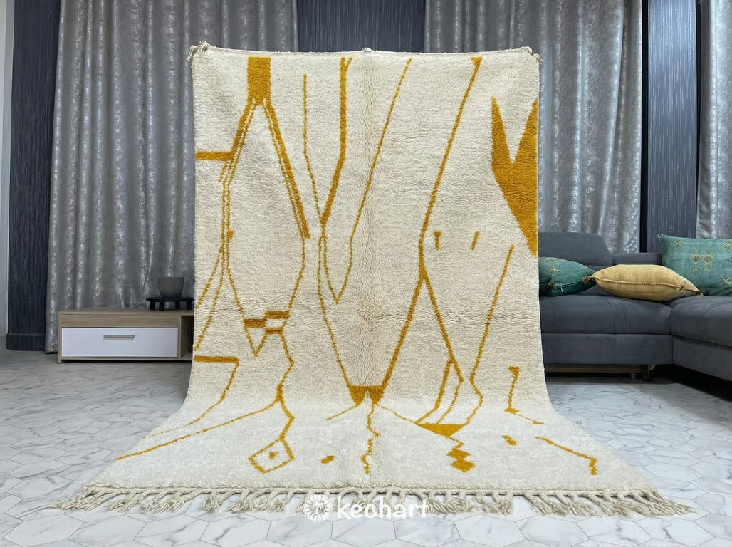 Made to Order Beni Ourain Rug - Custom Moroccan Wool, Cream & Saffron