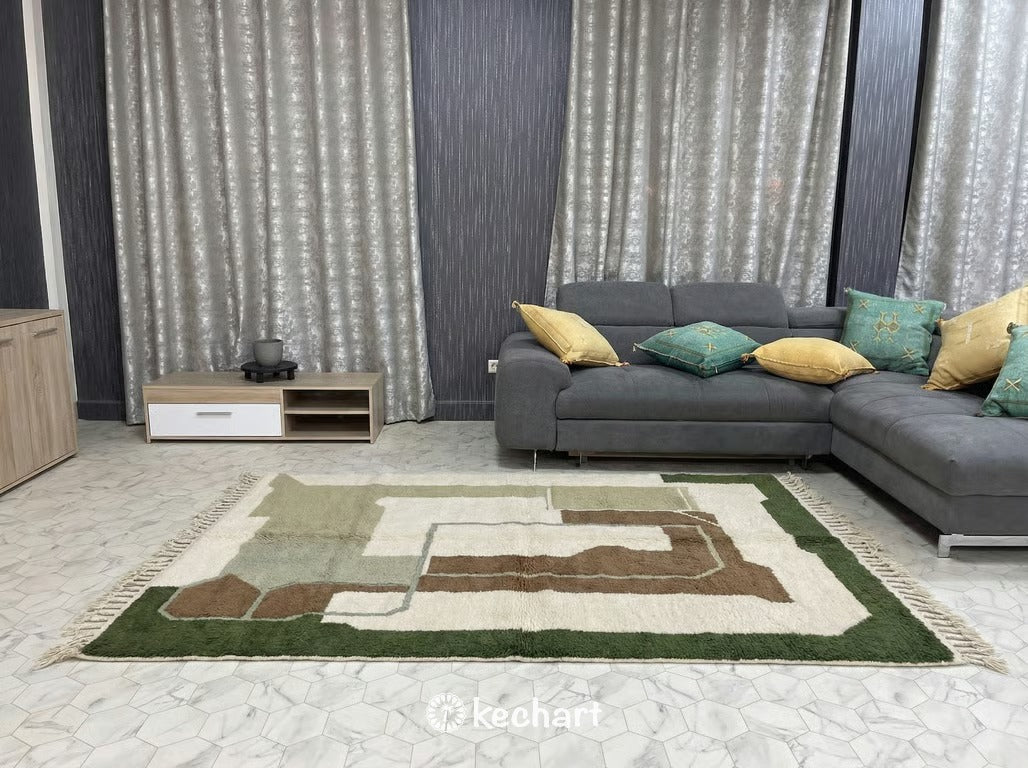 Custom Beni Ourain Rug - Handwoven Moroccan Wool Rug in Olive & Sage Diamonds