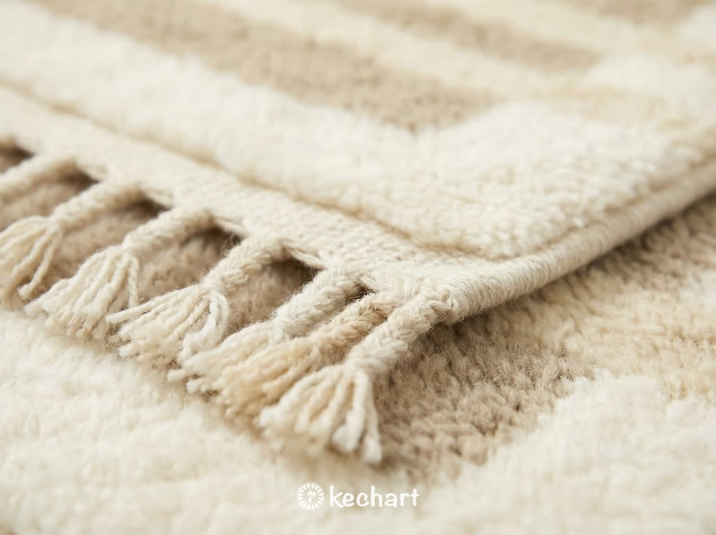 Custom Size Beni Ourain Rug - Plush Moroccan Wool Area Rug, Cream & Beige