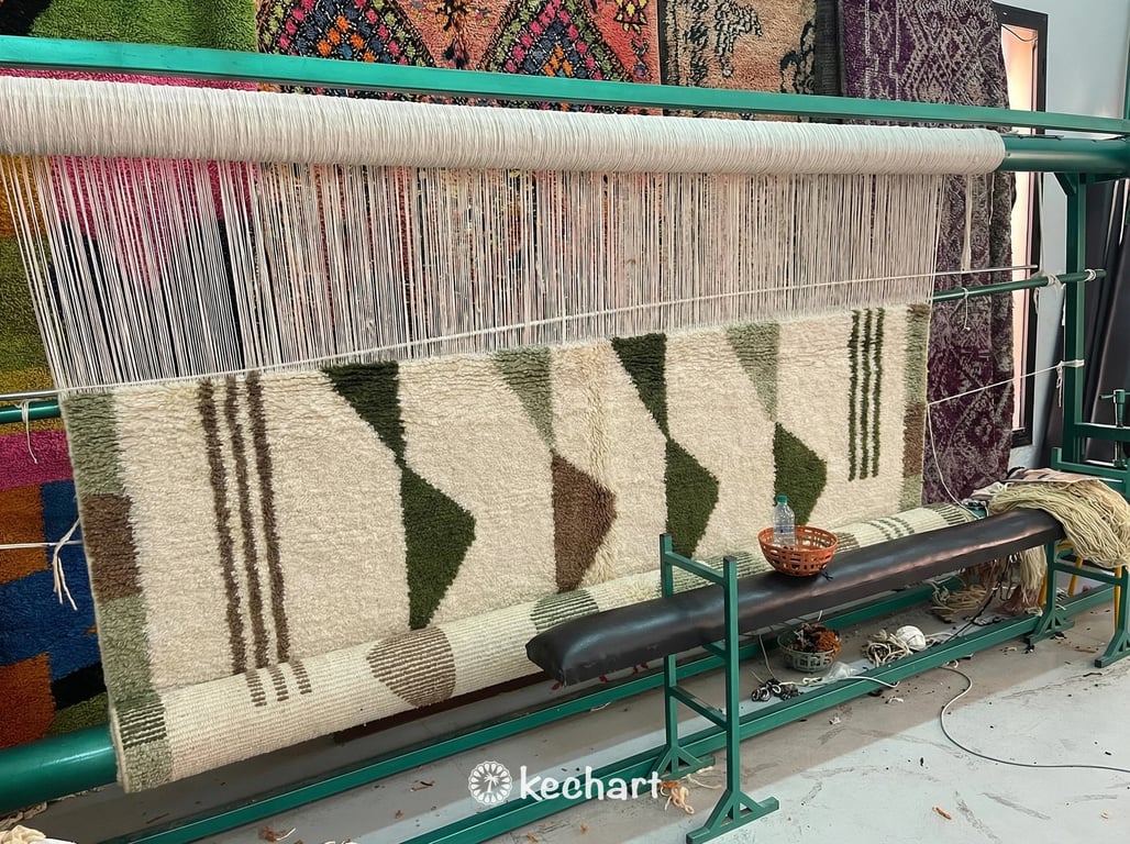 Custom Beni Ourain Moroccan Rug - Plush Wool, Olive & Sage Diamonds