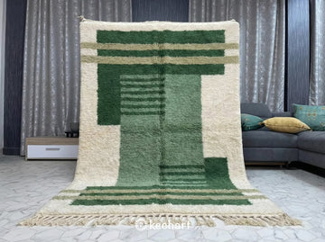Custom Beni Ourain Rug - Plush Green Geometric Diamond Wool Rug, Made to Order