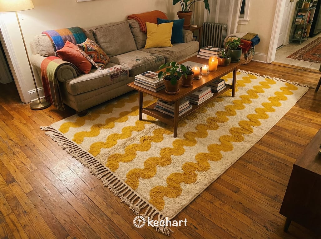 Custom Beni Ourain Rug - Handwoven Moroccan Wool, Cream & Saffron Diamond Pattern