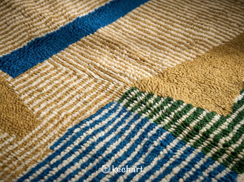 Custom Beni Ourain Rug - Handwoven Moroccan Wool, Blue & Gold Geometric Pattern