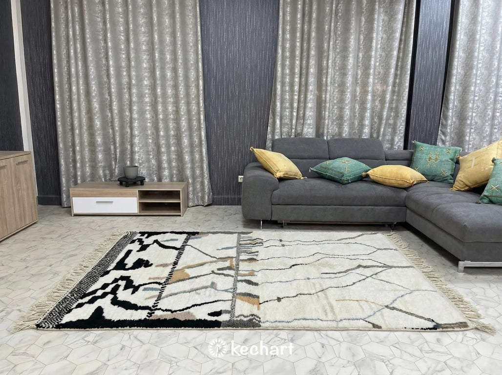 Custom Beni Ourain Rug - Made to Order Moroccan Wool in White & Grey