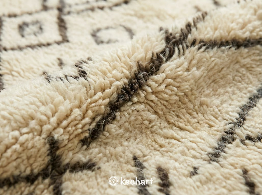 Custom Size Beni Ourain Rug - Handmade Moroccan Wool, Cream & Beige Diamond Pattern