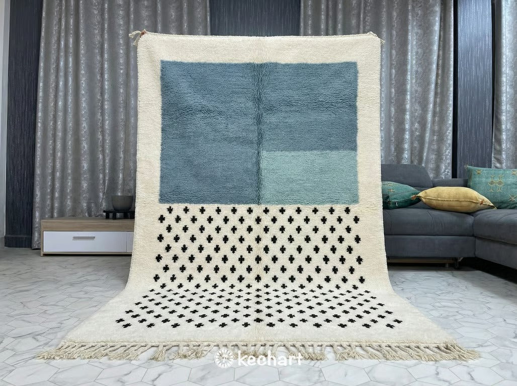 Custom Beni Ourain Rug - Made to Order Moroccan Wool in Dusty Blue & Cream