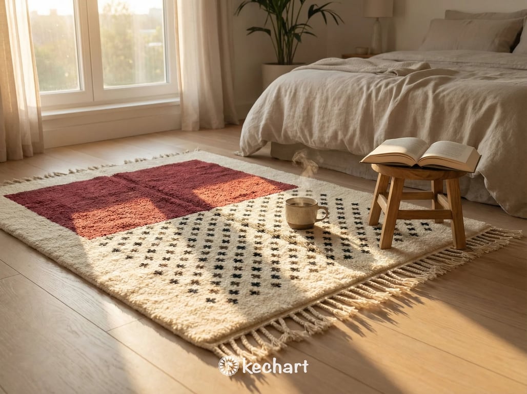 Custom Made Beni Ourain Rug - Oxblood Red & Beige Geometric Moroccan Wool