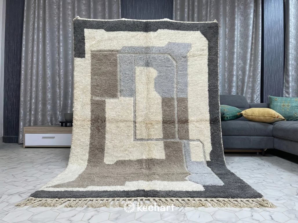 Custom Beni Ourain Rug - Made to Order Grey & White Diamond Moroccan Wool Rug
