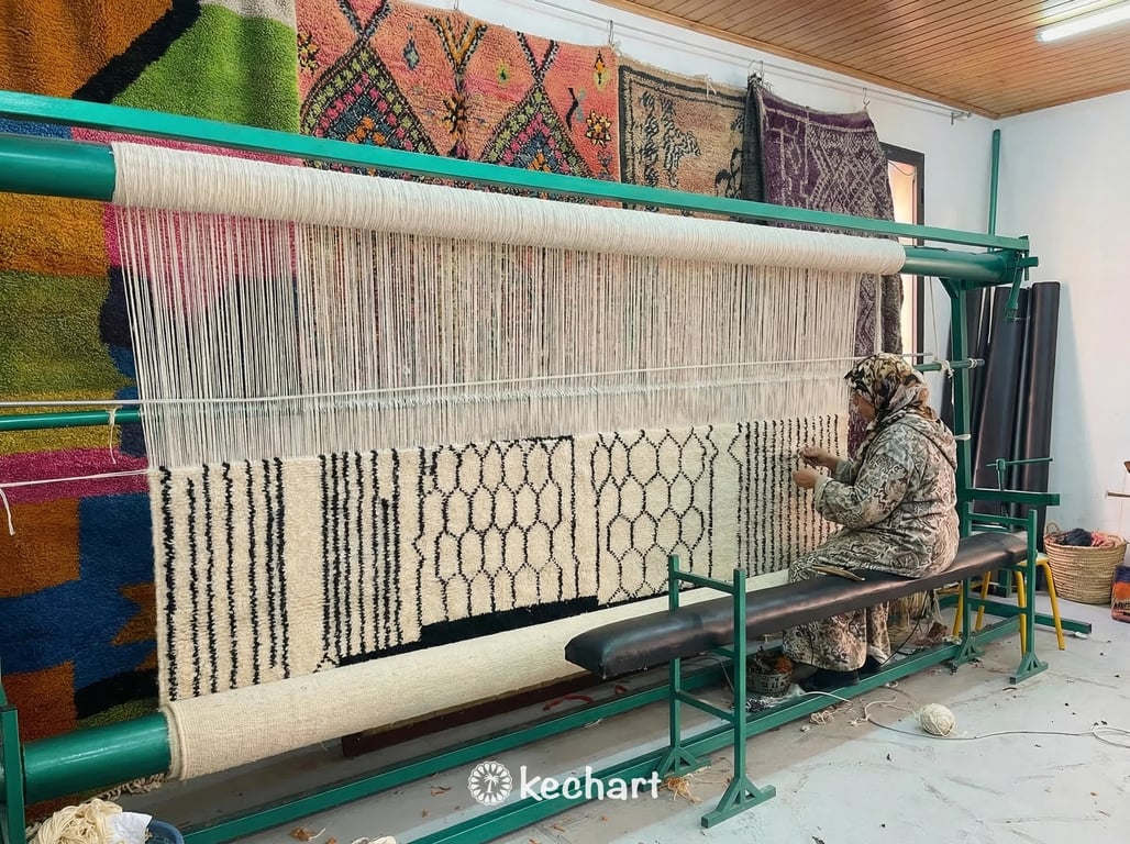 Custom Beni Ourain Rug - Handwoven Moroccan Wool in Cream & Charcoal Diamond