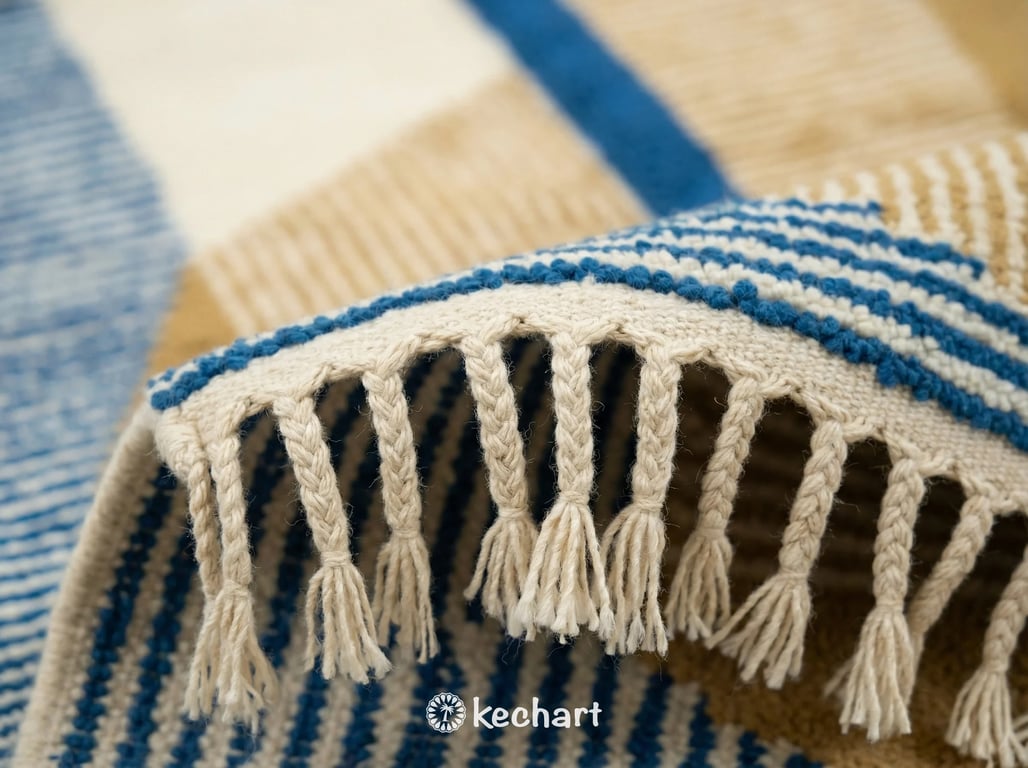 Custom Beni Ourain Rug - Handwoven Moroccan Wool, Blue & Gold Geometric Pattern
