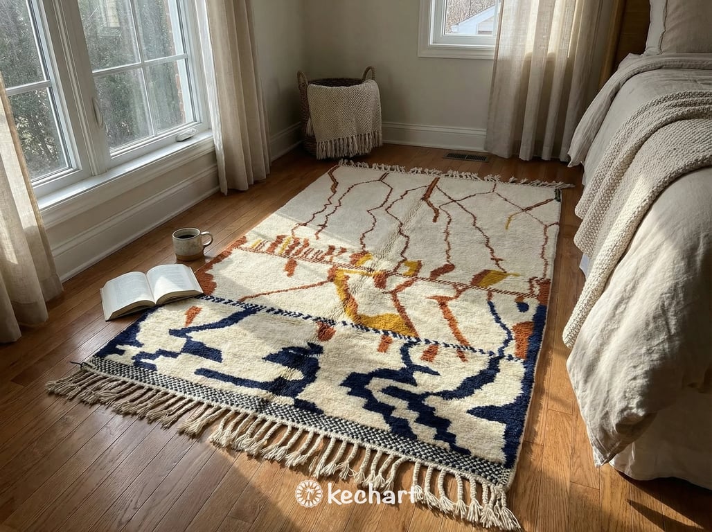 Custom Beni Ourain Rug - Handwoven Moroccan Wool in Rust, Navy & Cream