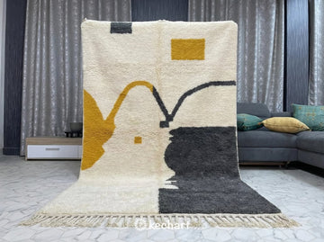 Custom Beni Ourain Rug - Made to Order Wool Rug in Cream, Charcoal & Sunflower