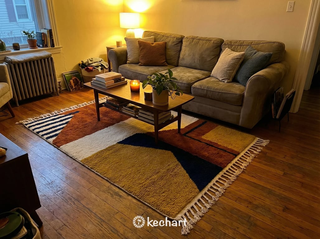 Custom Beni Ourain Rug - Handwoven Moroccan Wool, Rust & Cream Diamonds