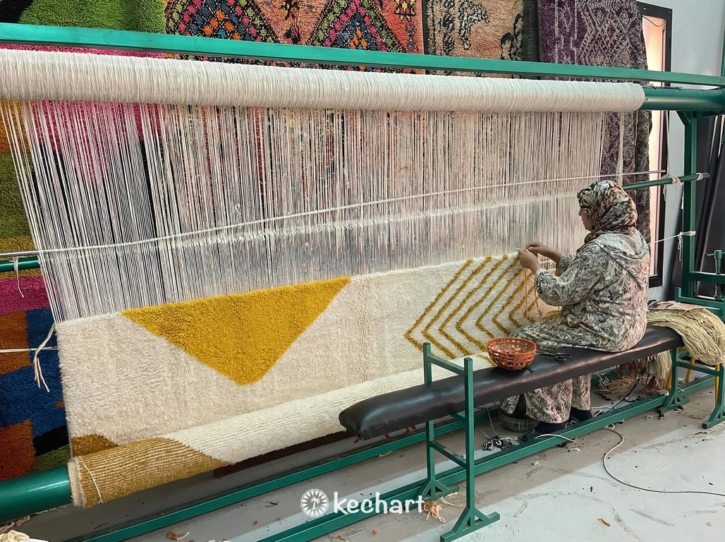 Custom Size Beni Ourain Rug - Handwoven Moroccan Wool, Cream & Sunflower
