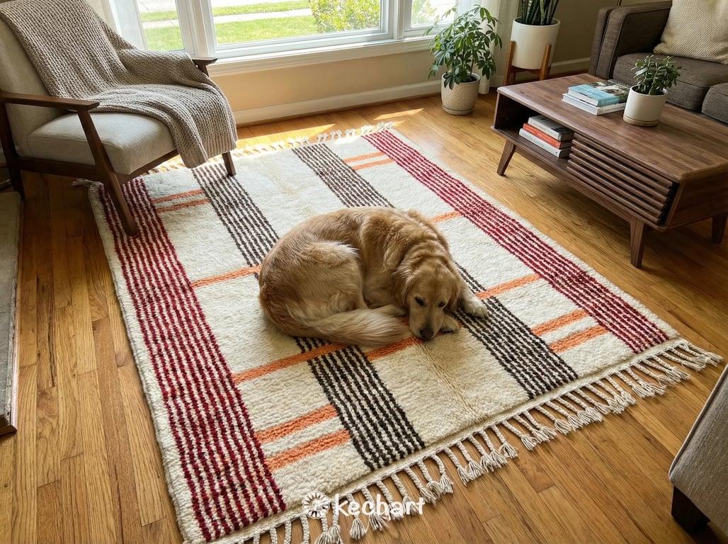 Custom Beni Ourain Rug - Handmade Moroccan Wool in Crimson, Orange & Cream