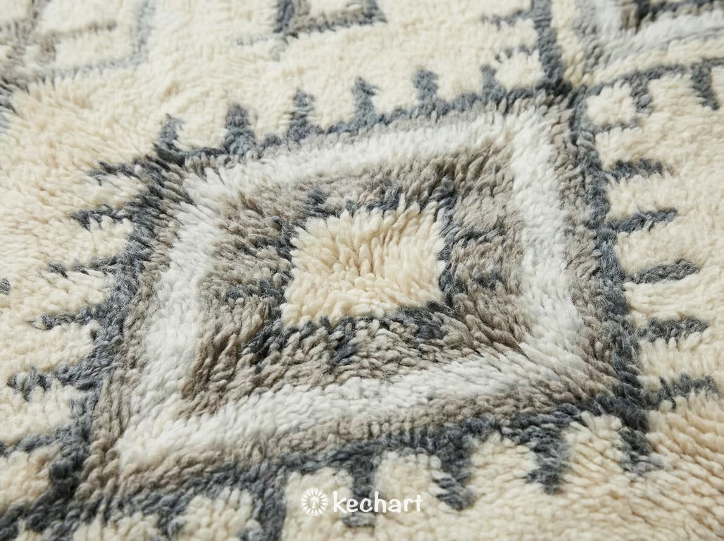 Handwoven Beni Ourain Rug Custom Sizes - Grey & White Mountain Chevron Wool