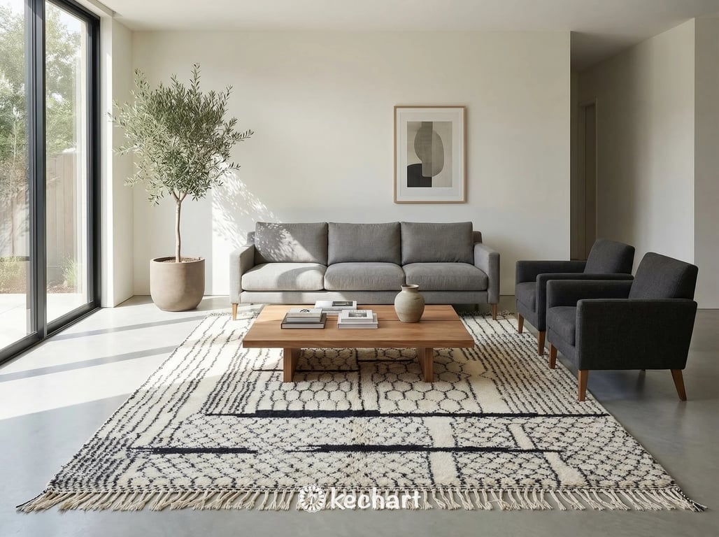 Cozy nursery setting featuring a medium-sized handcrafted Berber shag rug with iconic geometric diamond design and soft natural lighting.