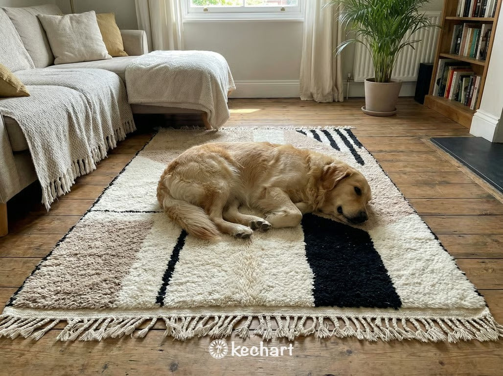 Custom Beni Ourain Rug - Made to Order Plush Moroccan Wool Cream Diamond Pattern