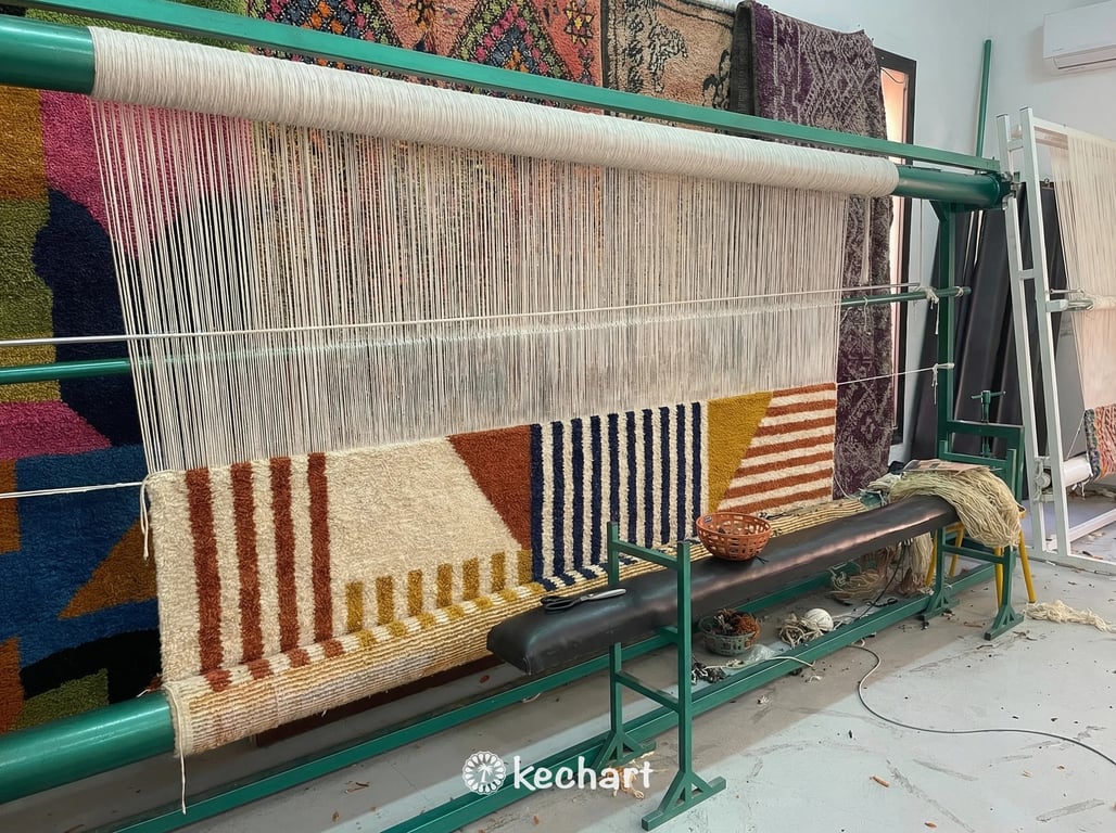 Custom Beni Ourain Rug - Handwoven Moroccan Wool, Rust & Navy Diamonds